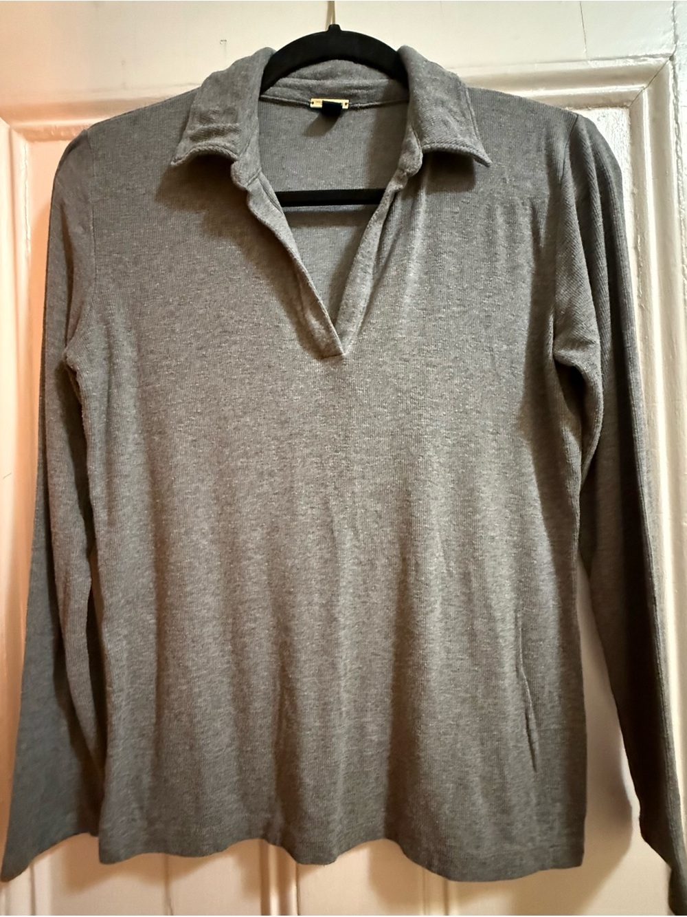 Magaschoni Men's Long-Sleeve Polo in Gray Heather